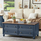 48 Rustic Coffee Table with Storage & Column Handle, Living Room/Office Blue