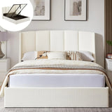 VELOCAVA Full Size Lift Up Storage Bed with Modern Wingback Headboard