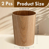 2 Pack 2.3 Gal Wood Trash Can Natural Small Wastebasket