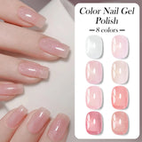 8pcs Nude Jelly Gel Nail Polish Set With Box Translucent Color Semi Permanent Soak Off UV LED Gel