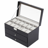 3Layers 25 Slot Watch Box Display Case Jewelry Sunglass Storage PU leather