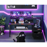 Computer Desk with Drawers 55" Office Desk with Keyboard Tray and Power Outlet Reversible Study Work Desk with Printer Space an