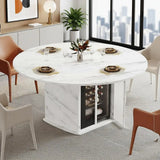 White Marble-Look Round Dining Table with Storage for 4-6, Modern Kitchen Table