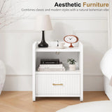Fluted Wood Nightstand with Charger Station & Drawer For Home Office Sofa Customized