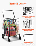 Jumbo Folding Grocery Cart with Double Baskets 360 Swivel Wheels Large Capacity Utility Cart for Shopping