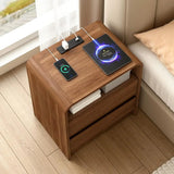 Walnut Nightstand Set of 2 with Charging Station, Drawers For Bedroom 21 In