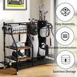 Multifunctional Rolling Golf Bags Storage Shelf Metal Sports Equipment Organizer