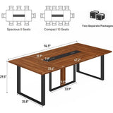 10-Person Industrial Style Metal Conference Table with Power Outlets and Cable