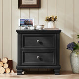 Rustic Pair of Nightstands w/ Drawers and Charging Station for Small Bedroom, Black