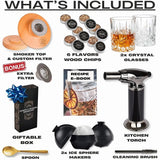 Whiskey Smoker Kit - Cocktail Smoker Kit With Torch, 2 Whiskey Glasses, 2 Ice Ball Makers, 6 Flavors Wood Chips - Old Fashioned