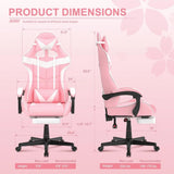 Pink Gaming Chair with Footrest, Bunny Ears, Ergonomic Design for Girls, Women