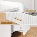 Fluted Wood Nightstand with Charger Station & Drawer For Home Office Sofa Customized