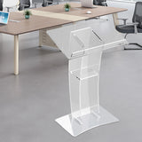 Acrylic Podium Modern Clear Lectern 7.8mm Thick with Storage Shelf for Conference Wedding