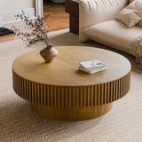 Round Wooden Coffee Table with Storage Shelf for Living Room Apartment