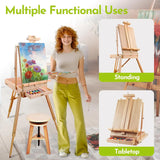 Large Wooden French Easel with Sketchbox, Adjustable Tripod Stand with Drawer