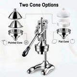 Heavy Duty Manual Citrus Juicer with Stainless Steel Cones, Easy to Clean for Oranges