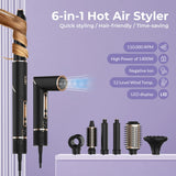 6-in-1 Multifunctional Hot Air Comb, Interchangeable Brush Head, Negative Ion Hair Dryer Brush and Styler, 110,000 Inorganic Electric Brush with High Speed, Frizzless Hot Air Quick Drying, Professional