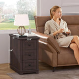 3-Drawe Wooden Storage Nightstand  with Charging Station for Living Room