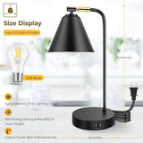 Industrial Black Metal Table Lamp For Bedroom Office w/ 2 USB Charging Ports