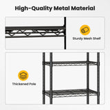JHK 3-5 Tier Grid Storage Bookshelf with Lockable Wheels Mobile Metallic Shelving Rack Heavy Duty