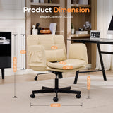 TCGBKAF Beige Criss Cross Chair with Adjustable Arms PU Leather Swivel Vanity Chair with Side Pockets Ergonomic Cross Legged Office Chair with Wheels Adjustable Height Computer Desk Chair