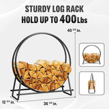 41-Inch Firewood Rack, 400lbs Capacity, Rust-Resistant Steel, Black Wood Storage