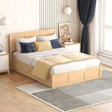 Mid-Size Bed with Storage, Illuminated, 2 Drawers, No Box Spring, Natural