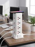 Flat Plug Surge Protector Tower Extension Cord w/ 12 AC Outlets 3 USB Ports