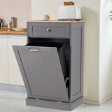 13 Gallon Wooden Freestanding Hidden Trash Can Cabinet with Odor Control,