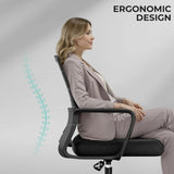 SUKIDA Mid-Back Upholstery Mesh Office Chair Black Height-Adjustable Armrests Executiv