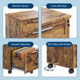 3 Drawer Rolling File Cabinet with Lock & Casters, Wooden Mobile Storage Organizer Printer Stand