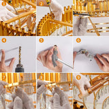 Modern Gold Crystal Chandelier, 5-Tier Raindrop Effect K9 Crystal Chandelier