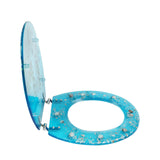 Resin Toilet Seat Load Capacity 100kg/220lbs, 36*45cm Blue Toilet Seat w/ Cover