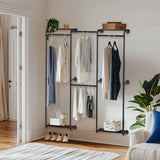 Industrial Pipe Clothes Rack Wall-Mounted Clothing Rack with Shelves