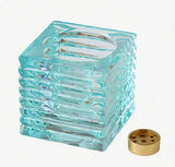 3 Colors Nordic Glass Candle Holder (Orange/Blue/Green), Square Striped 2 In 1