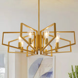 Modern 8-Light Geometric Chandelier Adjustable Height Metal Pendant Light with Black