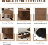 Modern Oval Coffee Table with Storage, Walnut Finish, Fluted Design