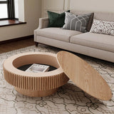 Round Wooden Coffee Table with Storage Shelf for Living Room Apartment