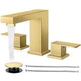 Bathroom Faucets for Sink 3 Hole Brushed Bathroom Sink Faucet Square with Pop-Up Drain 2 Handle and 2 Supply Hoses Lead-Free St