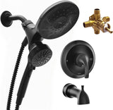 6-Function Handheld Showerhead and Rain Shower Combo with Valve, Trim Kit, Tub Spout,