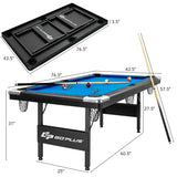 6 FT Folding Pool Table, 76 Inch Portable Billiard Tables for Adults
