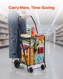 Shopping Cart, Folding Grocery Utility Cart With Swivel Wheels