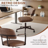 Mid Century Retro Home Office Desk Chair with Back, Faux Leather Adjustable