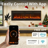 50/60-inch Smart Electric Fireplace Heater with Realistic Flame