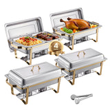 SucceBuy 8 Qt 4 Pack Chafing Dish Buffet Set Stainless Steel Chafer with 2 Full Size