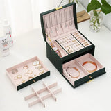 1pcs Multi Functional Three Layer Leather Drawer Style Jewelry Box Earrings