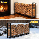 8 Ft Heavy Duty Firewood Rack Rustproof Metal Log Holder With 2 Lock Rings