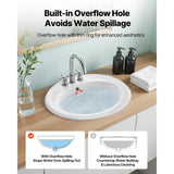 SucceBuy Semi Recessed Bathroom Sink 19.09x16.73in Oval Vessel Sink with Overflow Hole and 3 Faucet Holes