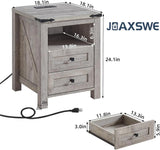 Nightstands Set of 2 with Charging Station, Farmhouse End Table 2 Drawers Shelf, Wood Side Cabinet for Bedroom