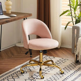 Modern Velvet Small Office Chair,Cute Desk Chair with Wheels,Gold Base